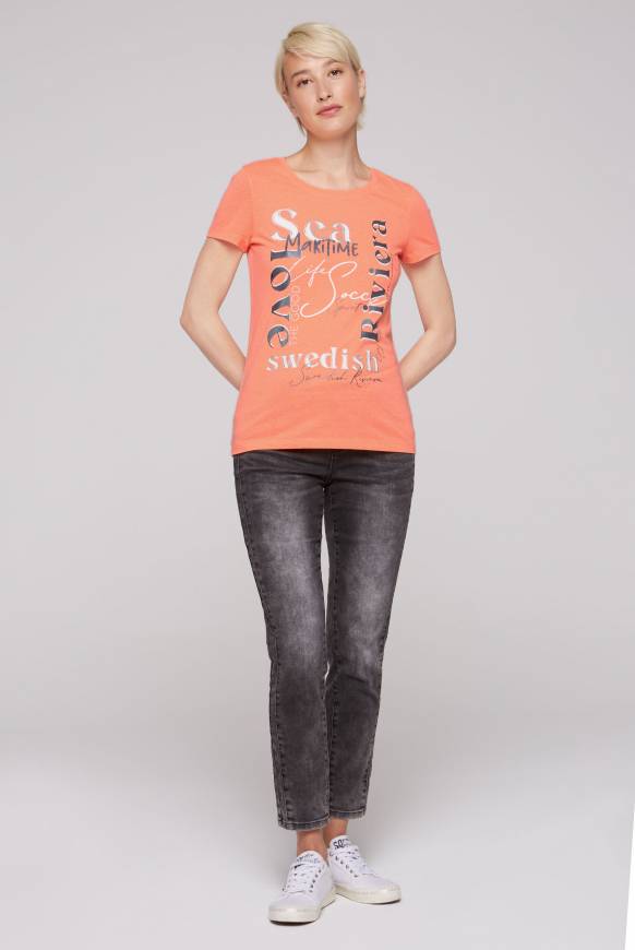 Soccx T-Shirt Mit Wording Print Neon Orange