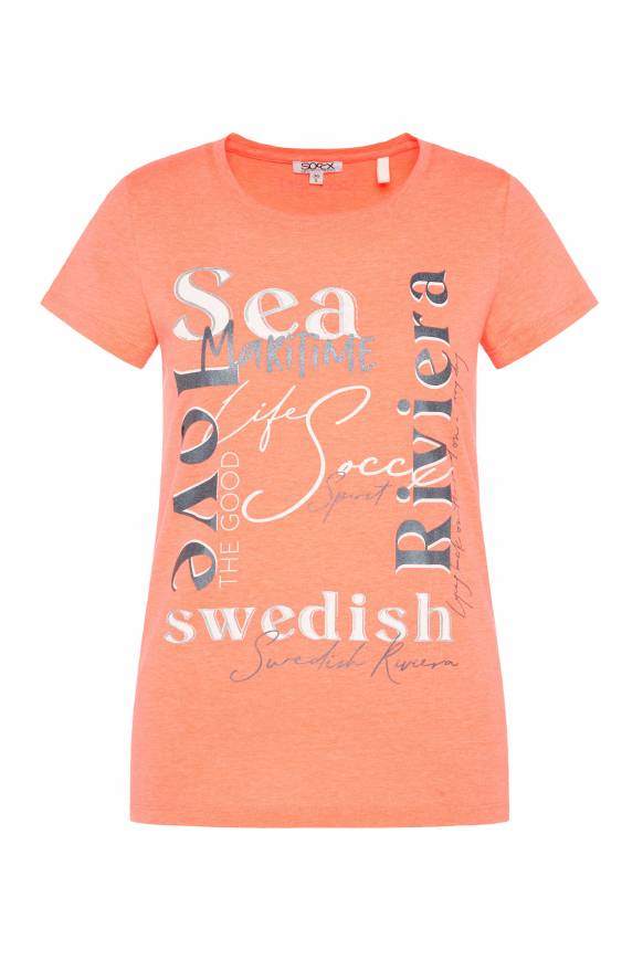 Soccx T-Shirt Mit Wording Print Neon Orange