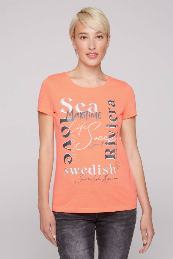 Soccx T-Shirt mit Wording Print neon orange