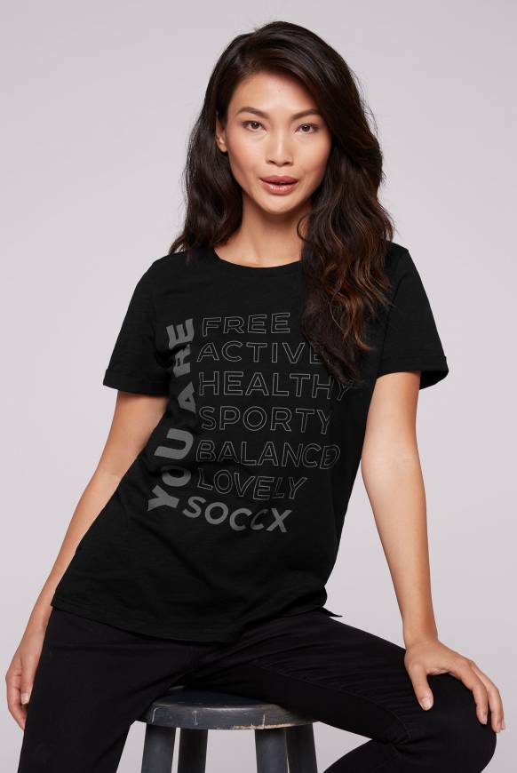 Soccx T-Shirt Rundhals mit Wording Print black