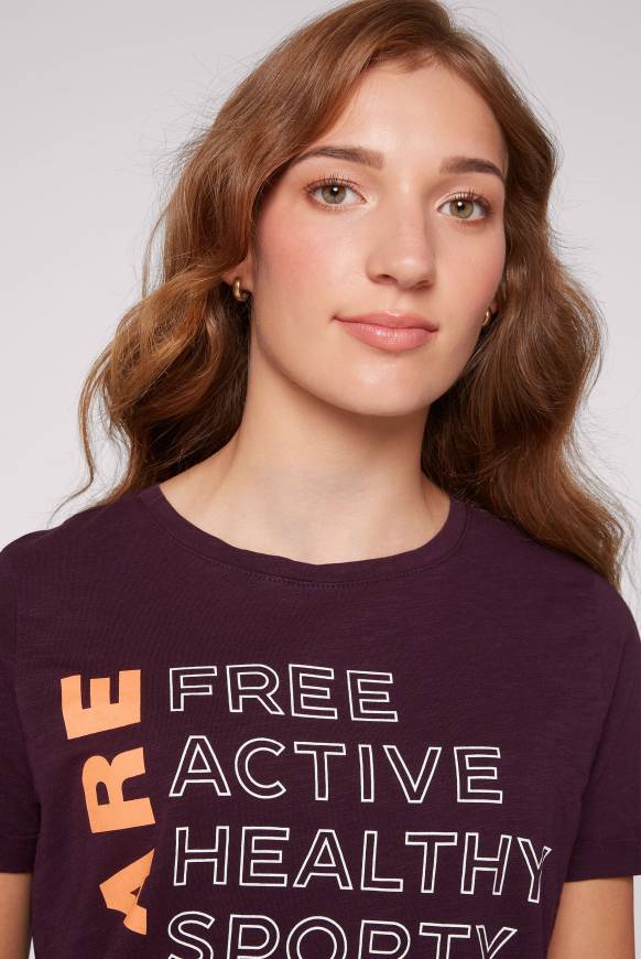 Soccx T-Shirt Rundhals Mit Wording Print Deep Plum