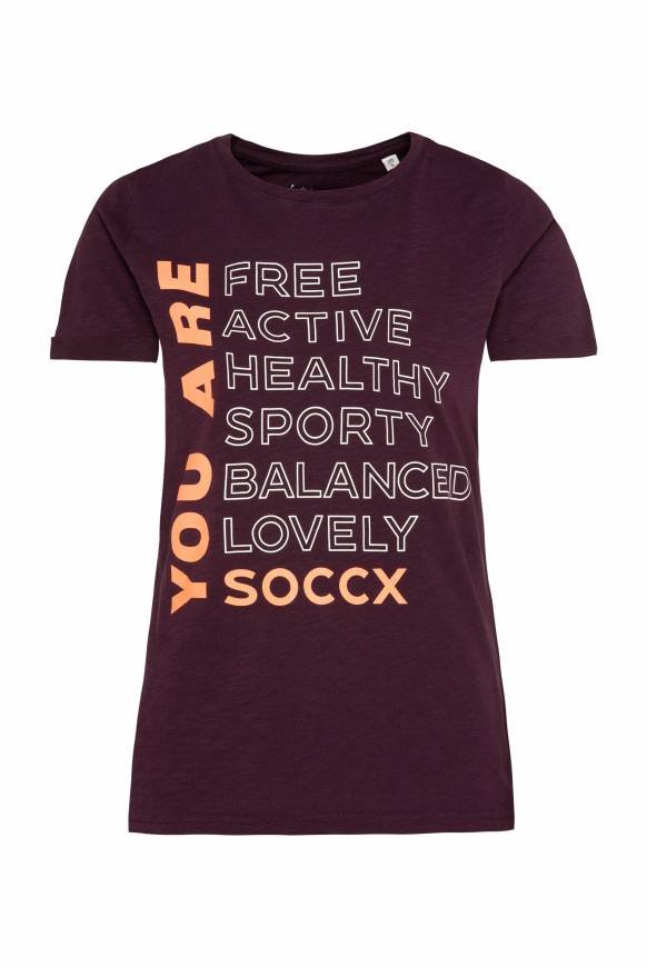 Soccx T-Shirt Rundhals Mit Wording Print Deep Plum
