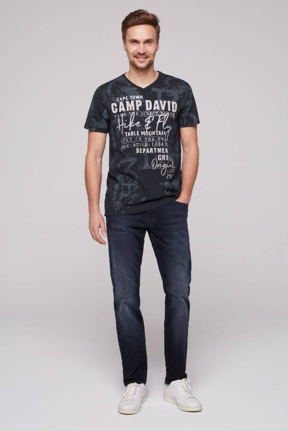 Soccx T-Shirt V-Neck Mit All Over Print Blue Navy