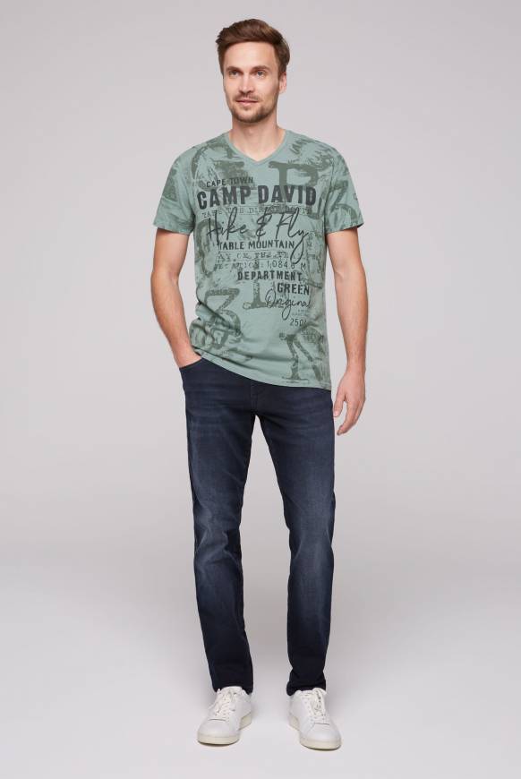 Soccx T-Shirt V-Neck Mit All Over Print Teal