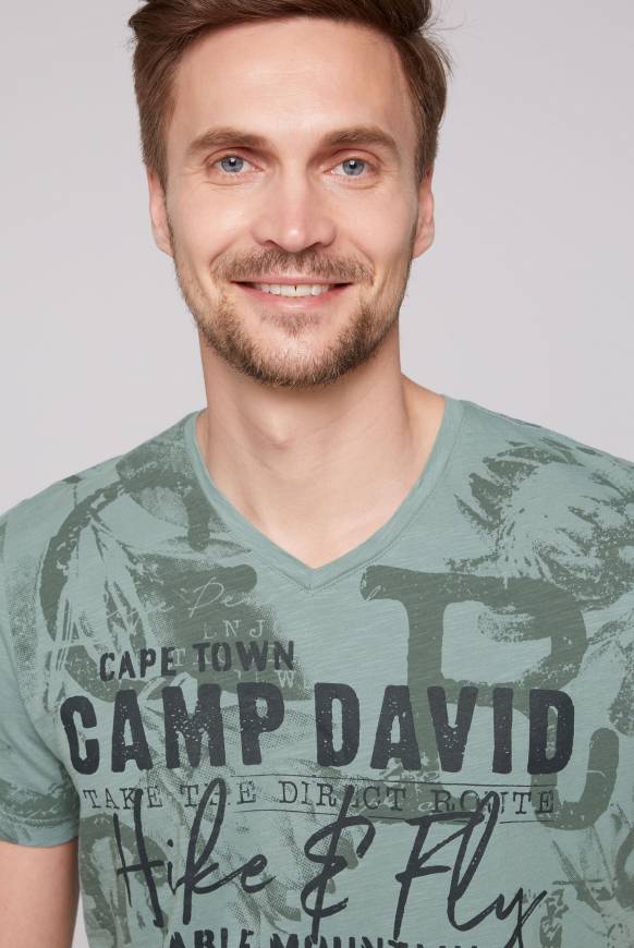 Soccx T-Shirt V-Neck Mit All Over Print Teal