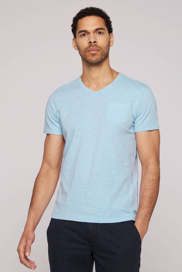 Soccx T-Shirt V-Neck mit Brusttasche summer blue