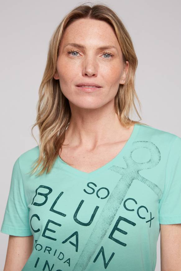 Soccx V-Shirt Dip Dye Mit Anker-Print Flash Aqua