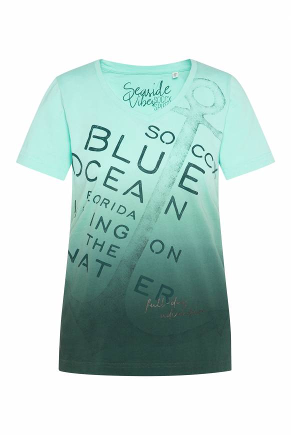 Soccx V-Shirt Dip Dye Mit Anker-Print Flash Aqua