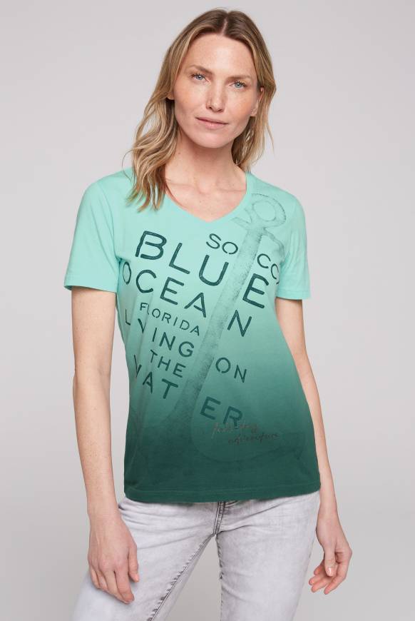 Soccx V-Shirt Dip Dye mit Anker-Print flash aqua