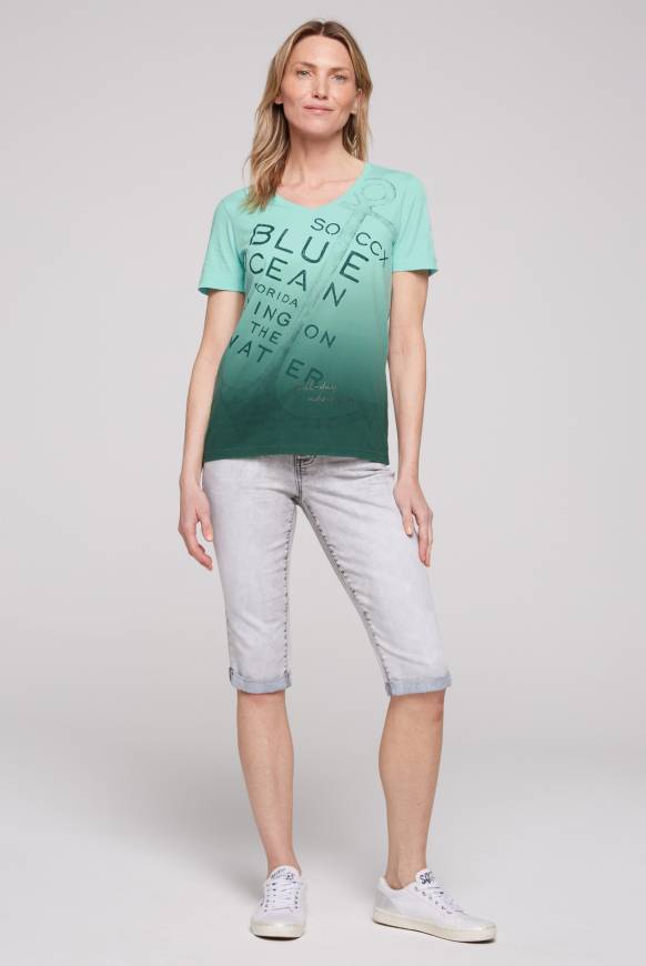 Soccx V-Shirt Dip Dye Mit Anker-Print Flash Aqua
