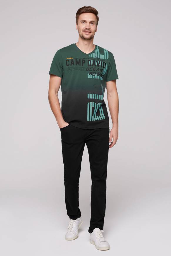 Soccx V-Shirt Dip Dye Mit Label Print Dark Green M