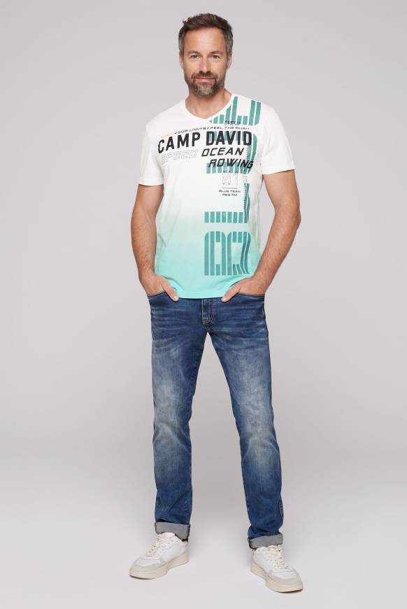 Soccx V-Shirt Dip Dye Mit Label Print Ivory M