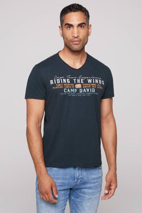 Soccx V-Shirt mit Flockprint blue navy