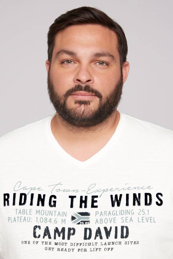 Soccx V-Shirt Mit Flockprint Ivory