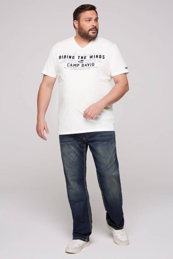 Soccx V-Shirt Mit Flockprint Ivory