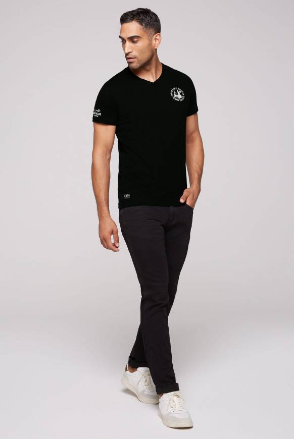 Soccx V-Shirt Mit Kleinen Rubber Prints Black