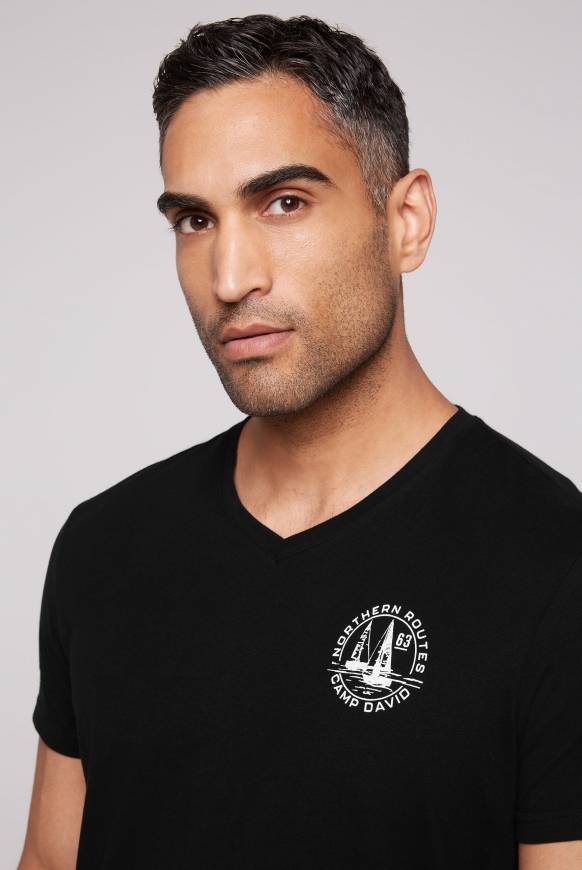 Soccx V-Shirt Mit Kleinen Rubber Prints Black