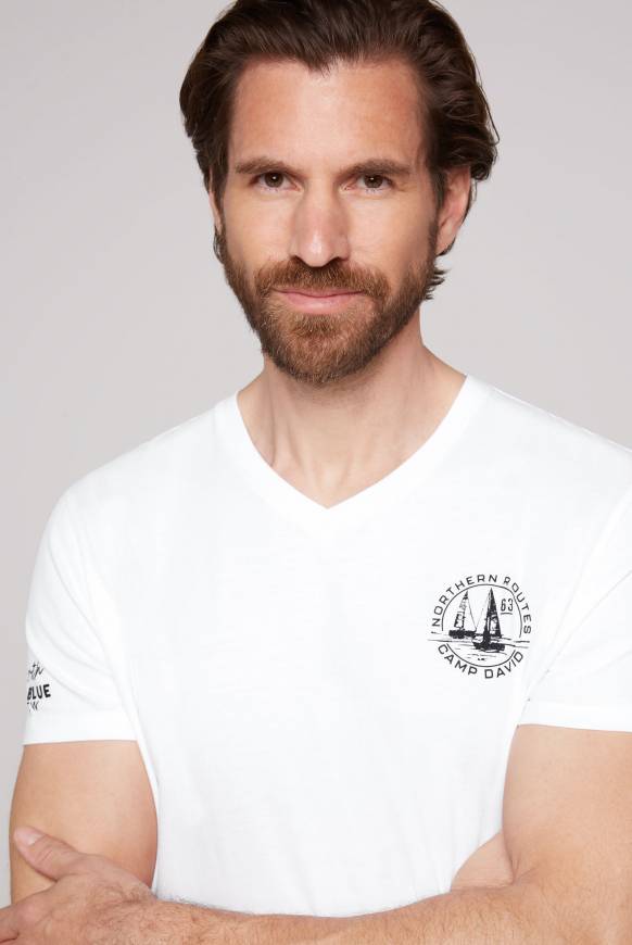 Soccx V-Shirt Mit Kleinen Rubber Prints Opticwhite