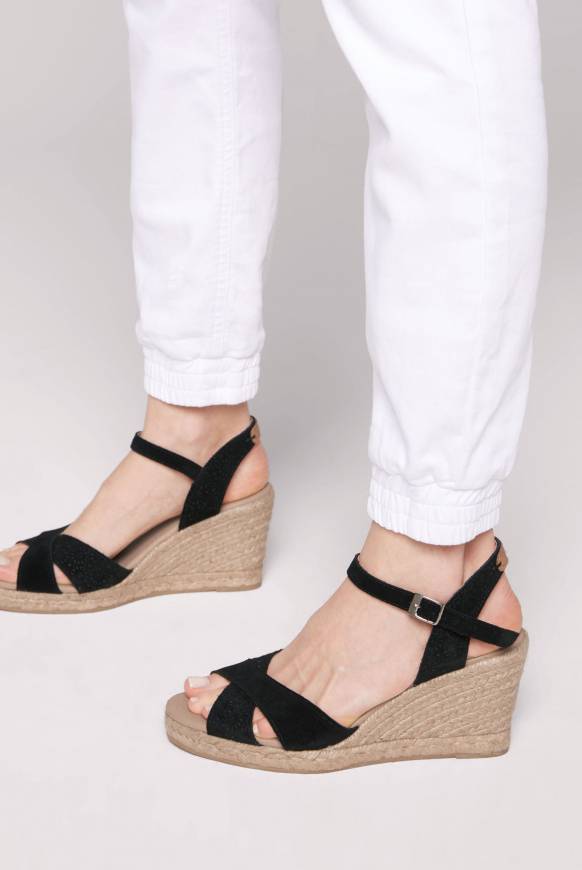 Soccx Veloursleder-Espadrille Mit Keilabsatz Black