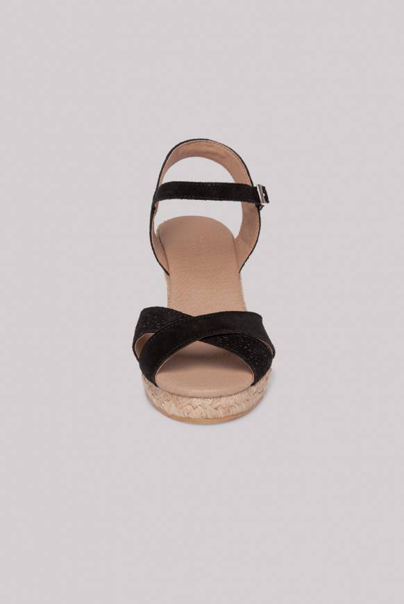 Soccx Veloursleder-Espadrille Mit Keilabsatz Black