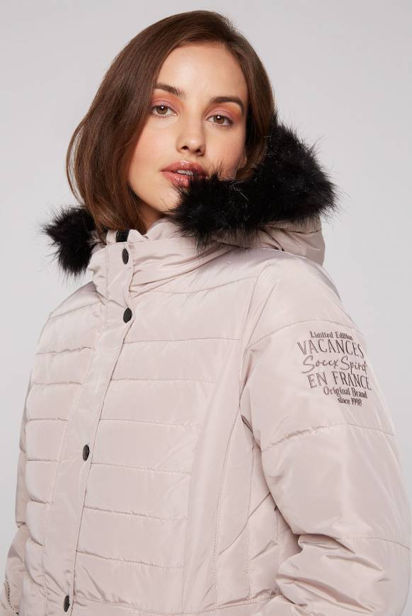 Soccx Stepp-Parka Mit Abtrennbarer Kapuze Und Kunstfell Light Beige