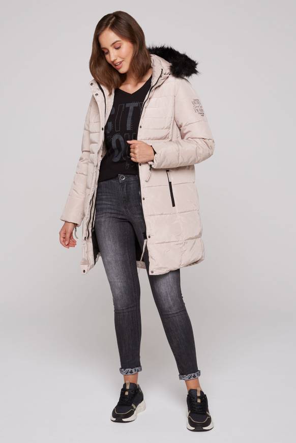 Soccx Stepp-Parka Mit Abtrennbarer Kapuze Und Kunstfell Light Beige