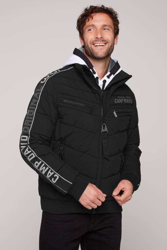 Soccx Steppblouson mit Doppelkragen und Logo-Tapes black