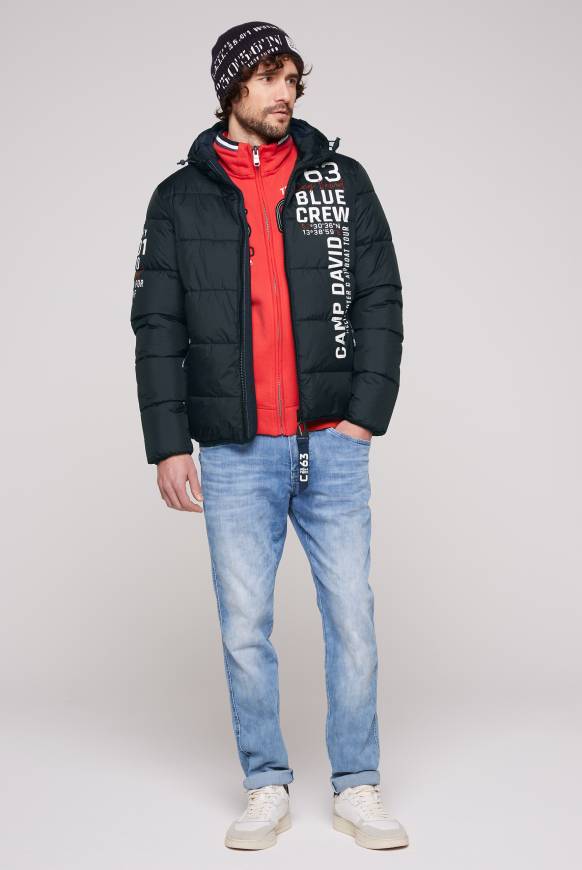 Soccx Steppjacke Mit Kapuze Und Label Prints Blue Navy