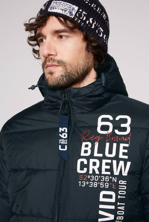 Soccx Steppjacke Mit Kapuze Und Label Prints Blue Navy