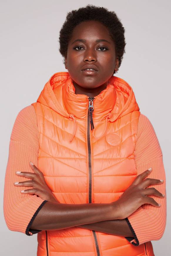 Soccx Steppweste Mit Abknöpfbarer Kapuze Neon Orange