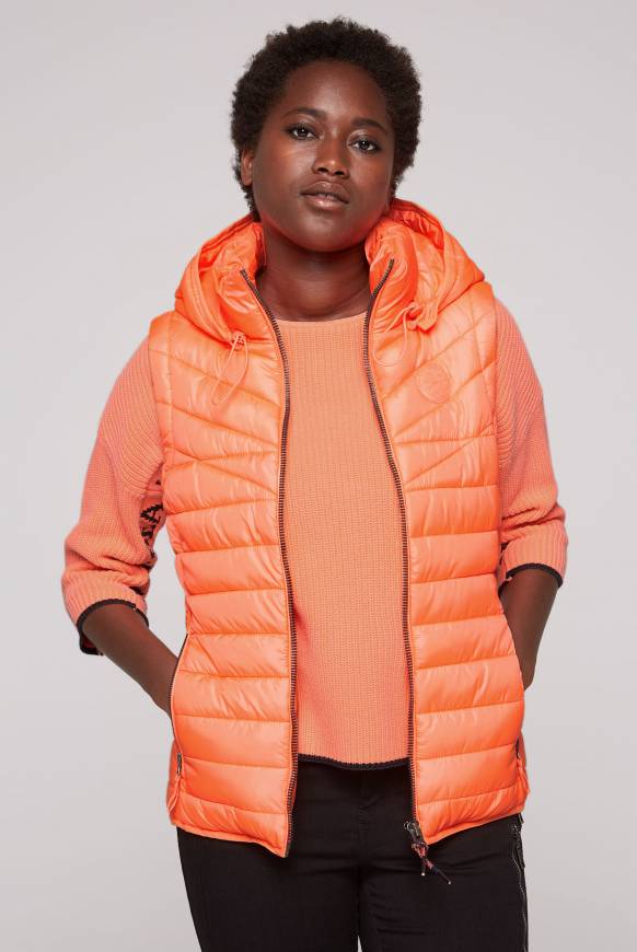 Soccx Steppweste mit abknöpfbarer Kapuze neon orange