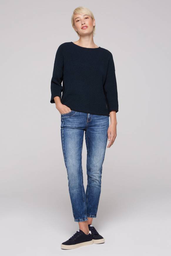 Soccx Stone Washed Pullover Mit Intarsia-Design Blue Navy