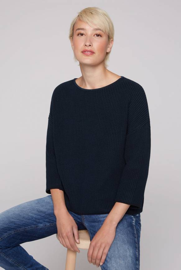 Soccx Stone Washed Pullover mit Intarsia-Design blue navy