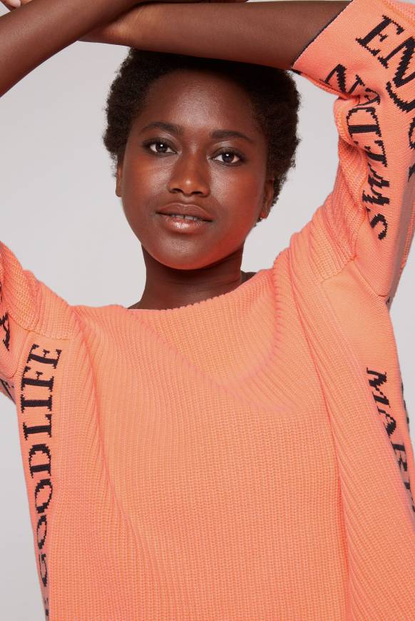 Soccx Stone Washed Pullover Mit Intarsia-Design Neon Orange