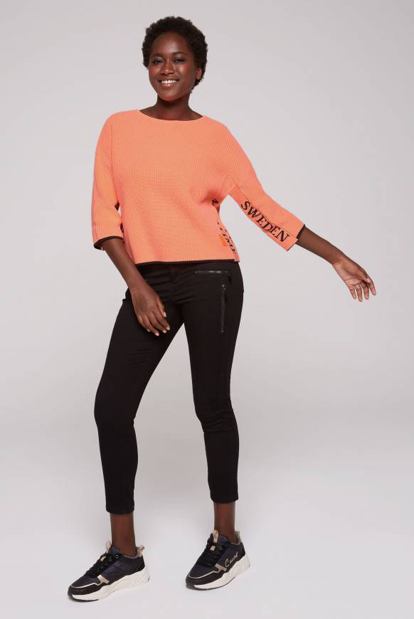 Soccx Stone Washed Pullover Mit Intarsia-Design Neon Orange