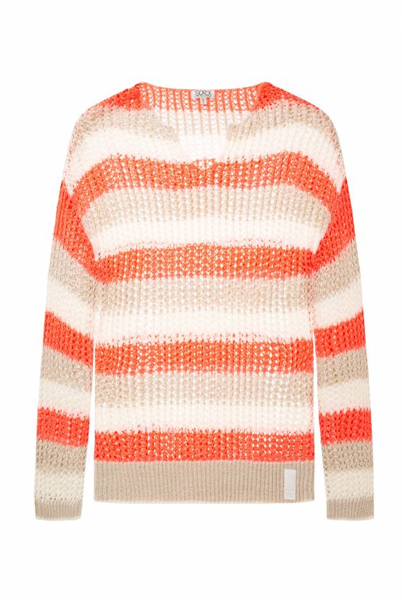 Soccx Streifenpullover In Ajourstrick Neon Orange / Dark Kitt