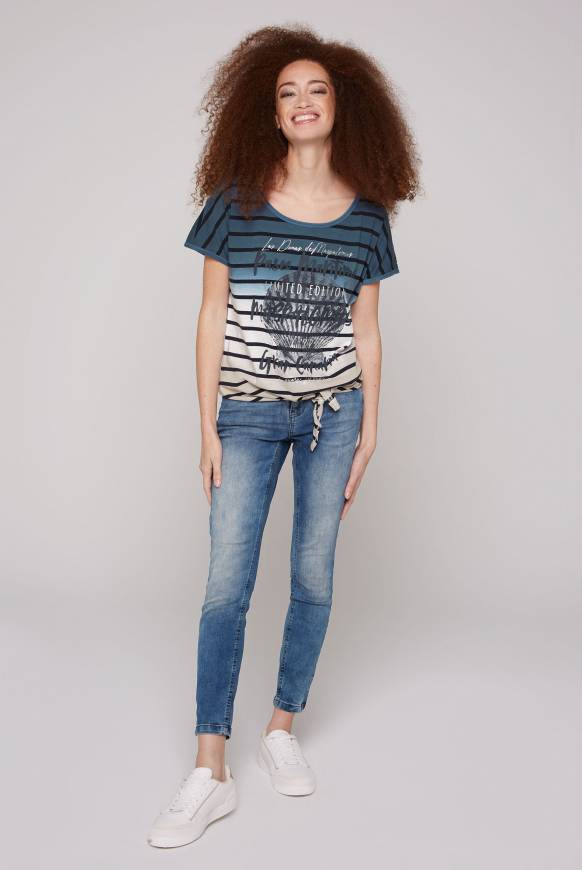 Soccx Streifenshirt Dip Dye Mit Knotensaum Blue Navy / Desert Beige