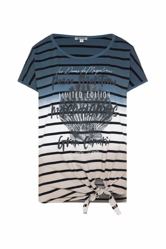 Soccx Streifenshirt Dip Dye Mit Knotensaum Blue Navy / Desert Beige