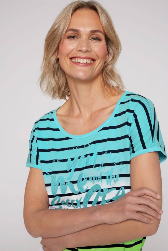 Soccx Streifenshirt Dip Dye Mit Knotensaum Lagoon Blue / Fresh Lime S