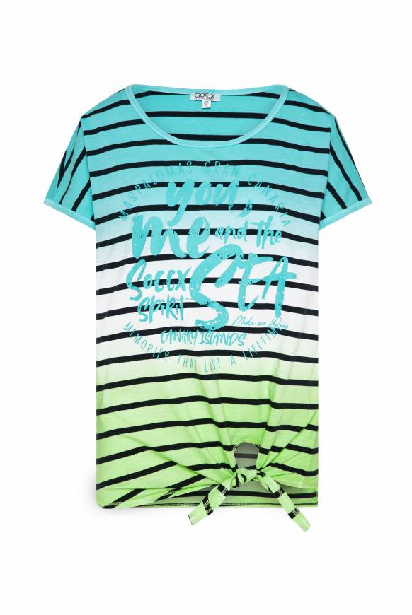 Soccx Streifenshirt Dip Dye Mit Knotensaum Lagoon Blue / Fresh Lime S