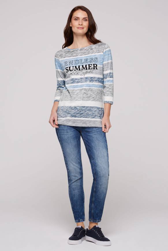 Soccx Streifenshirt Mit U-Boot-Ausschnitt Airy Blue