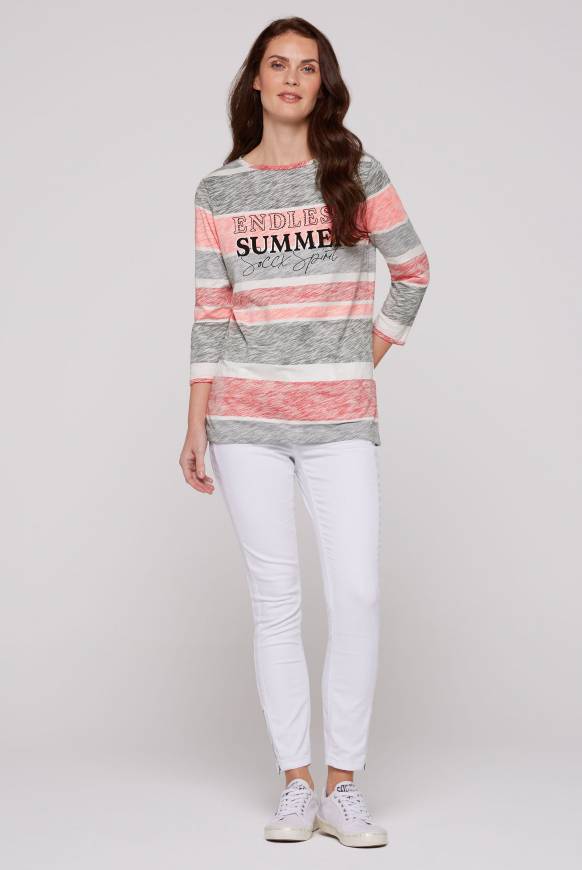 Soccx Streifenshirt Mit U-Boot-Ausschnitt Neon Pink