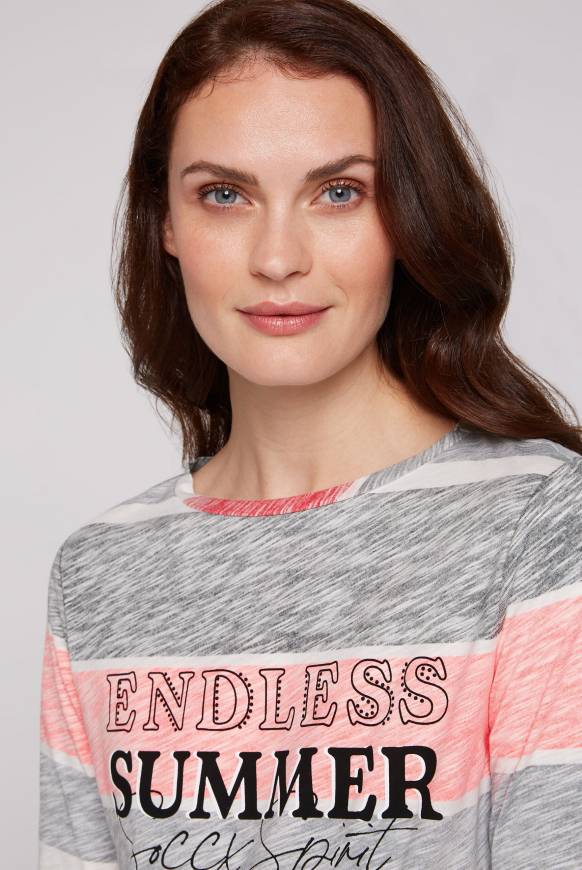 Soccx Streifenshirt Mit U-Boot-Ausschnitt Neon Pink