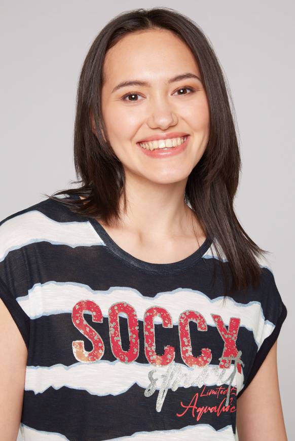 Soccx Streifenshirt Mit überschnittenen Schultern Deep Sea