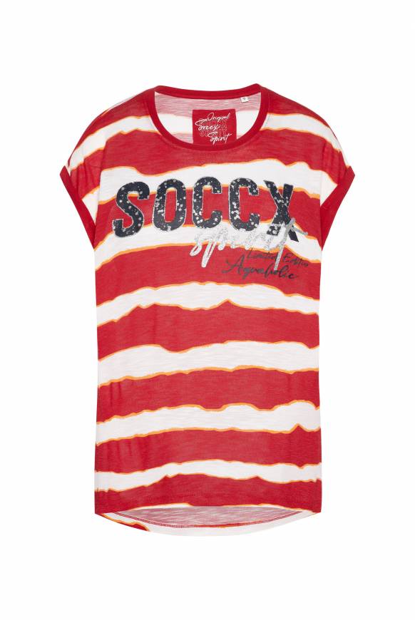 Soccx Streifenshirt Mit überschnittenen Schultern Royal Red XL