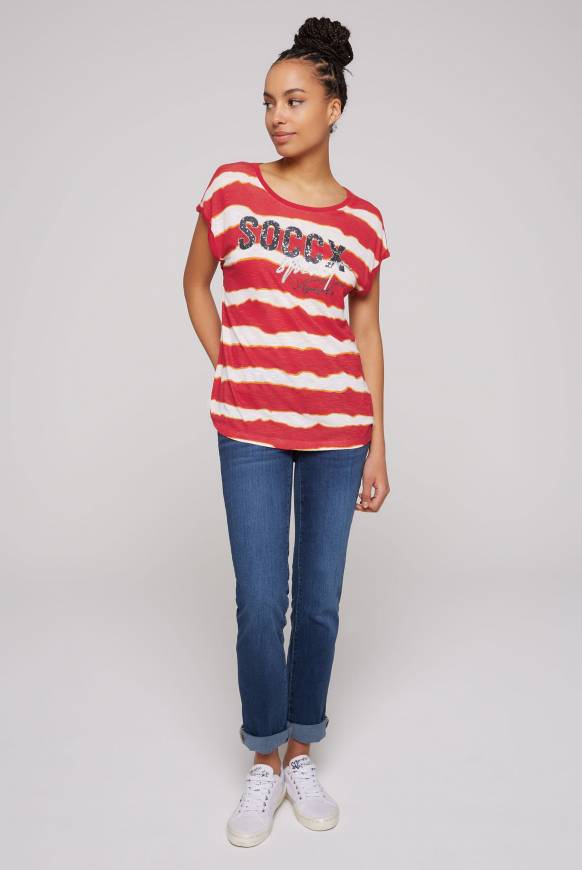 Soccx Streifenshirt Mit überschnittenen Schultern Royal Red XL