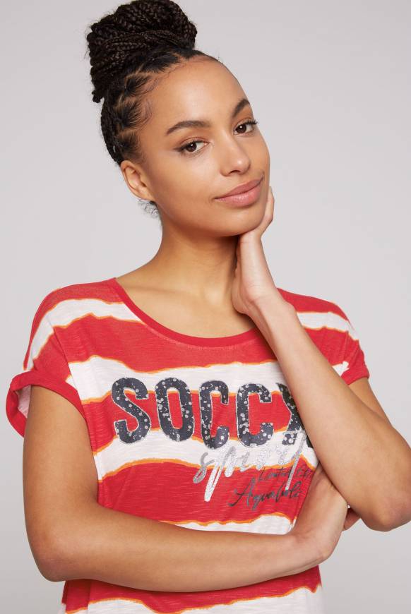 Soccx Streifenshirt Mit überschnittenen Schultern Royal Red XL