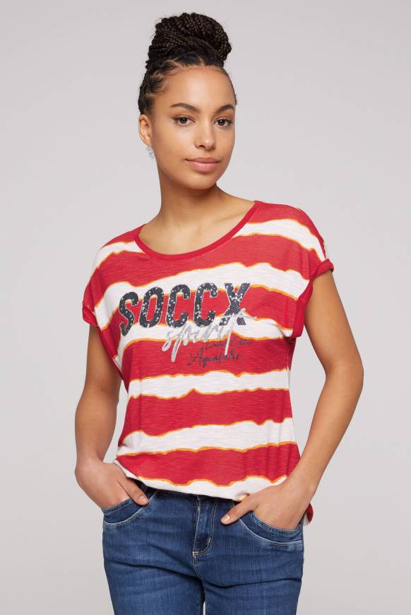 Soccx Streifenshirt mit überschnittenen Schultern royal red XL