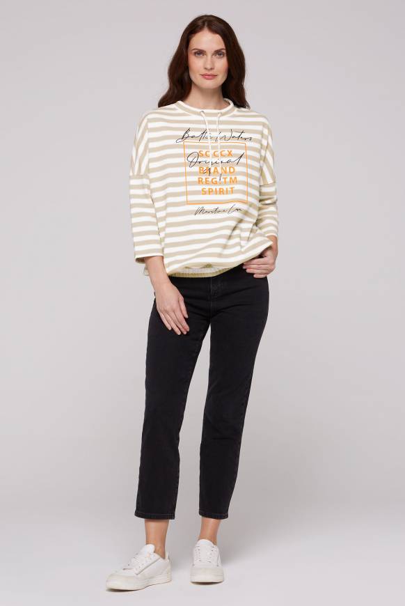 Soccx Streifensweater Mit 3/4-Ärmeln Und Artwork Ivory