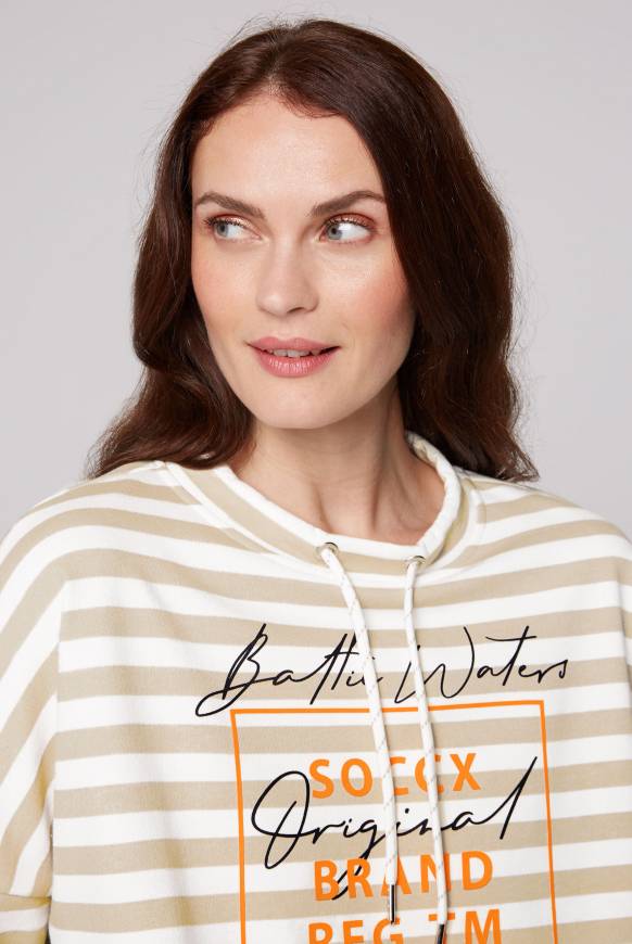 Soccx Streifensweater Mit 3/4-Ärmeln Und Artwork Ivory